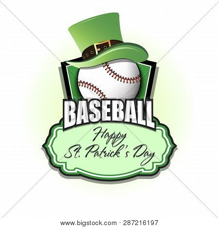 Happy St. Patricks Day. Baseball Logo Template Design. Baseball Ball With St. Patrick Hat. Pattern F