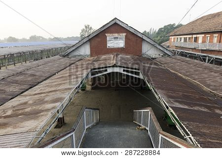 Thazi, Myanmar - 23 November, 2018: Horizontal Picture Of Thazi Train Station During Sunrise Time, L