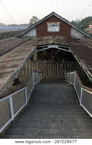 Thazi, Myanmar - 23 November, 2018: Vertical Picture Of Thazi Train Station During Sunrise Time, Loc