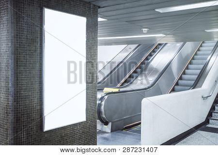 Empty White Banner And Escalator
