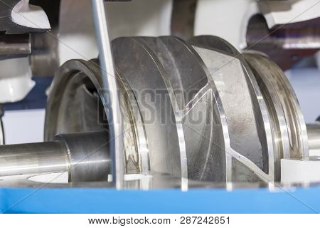 Close Up Cross Section Detail Impeller And Inside Centrifugal Pump For Industrial