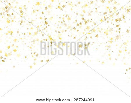 Magic Gold Sparkle Texture Vector Star Background. Cool Gold Falling Magic Stars On White Background