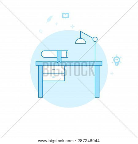 Writers Desk, Workplace Flat Vector Icon. Writing, Authors Or Education Illustration. Light Flat Sty