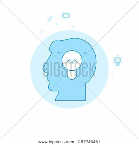 Creative Idea, Human Head Flat Vector Icon. Education Related Illustration. Light Flat Style. Blue M