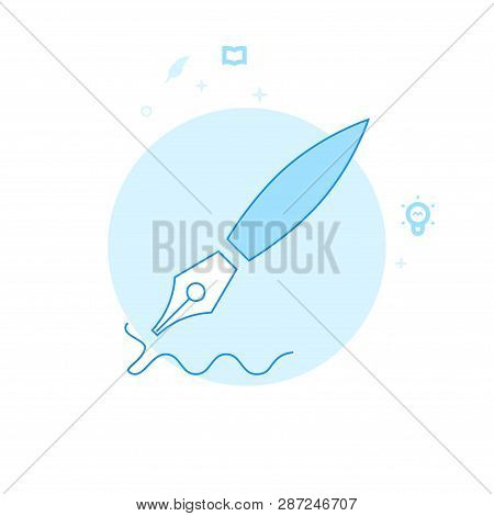 Ink Pen Flat Vector Icon. Writing, Authors Or Education Related Illustration. Light Flat Style. Blue