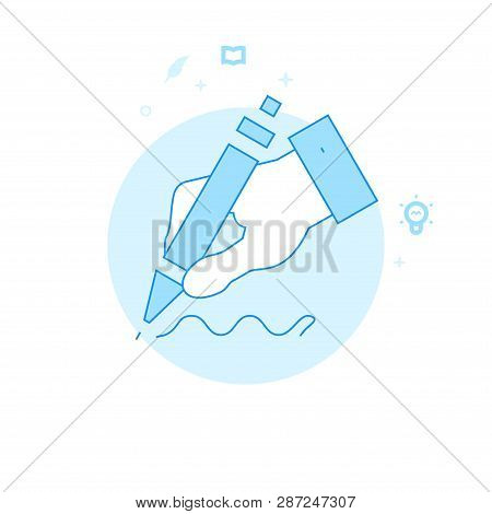 Hand Holding A Pen Flat Vector Icon. Writing, Authors Or Education Related Illustration. Light Flat 