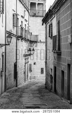 Narrow Streets In Trujillo (spain) In Black And White