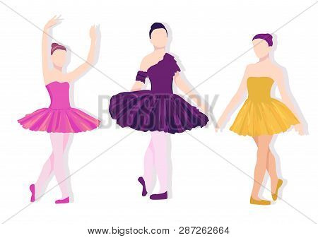 Poses Of Ballet Set. Colorful Illustration With Girls Dancing