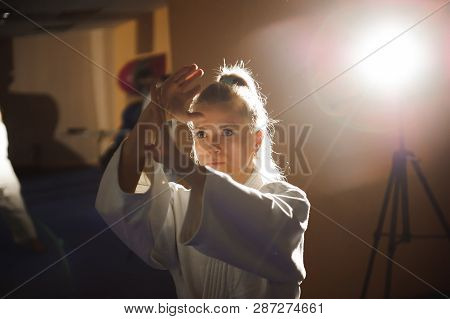 Young Girl Dressed In Hakama Practicing Aikido