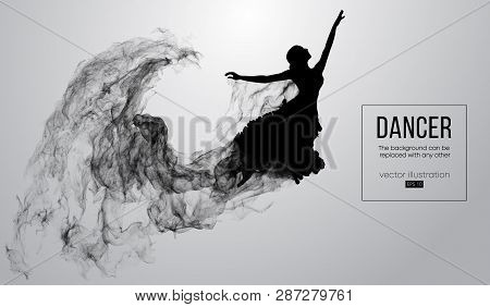 Abstract Silhouette Of A Dencing Girl, Woman, Ballerina On The White Background From Particles. Ball