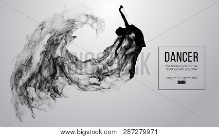 Abstract Silhouette Of A Dencing Girl, Woman, Ballerina On The White Background From Particles. Ball