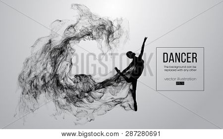 Abstract Silhouette Of A Dencing Girl, Woman, Ballerina On The White Background From Particles. Ball