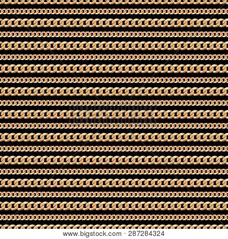 Seamless Pattern Of Gold Chain Lines On White Background. Vector Illustration. Can Use As Background