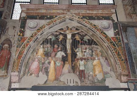 Italy, Verona - December 08 2017: The View Of The Crucifix By Turone Di Maxio In Upper Church San Fe