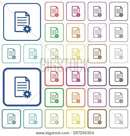 Document Setup Concept With Cogwheel Color Flat Icons In Rounded Square Frames. Thin And Thick Versi