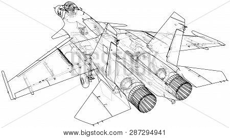 Air Jet Fighter With Missiles On White Background. Created Illustration Of 3d