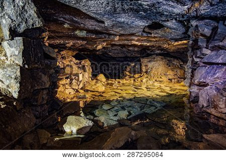 Old Abandoned Flooded Limestone Mine Gurievsky In Byakovo, Tula Region