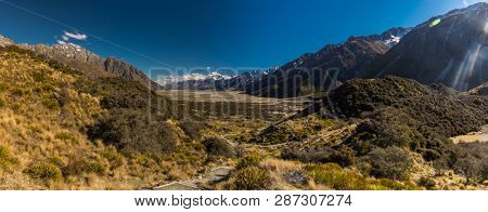 Blue Lakes and the mountains on the Tasman Valley Walk and Tasman Glacier View, South Island, New Zealand