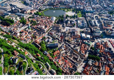 Bergen is a city and municipality in Hordaland on the west coast of Norway. Bergen is the second-largest city in Norway. The view from the height of bird flight. Aerial FPV drone flights.