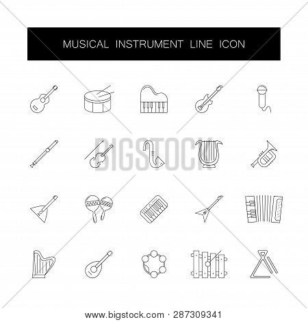 Line Icons Set. Musical Instrument Pack. Vector Illustration