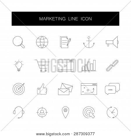 Line Icons Set. Marketing Pack. Vector Illustration