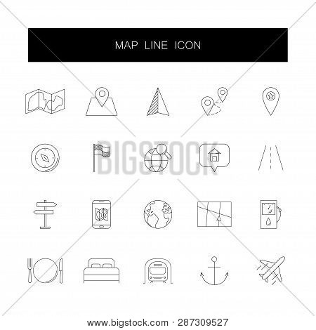 Line Icons Set. Map Pack. Vector Illustration