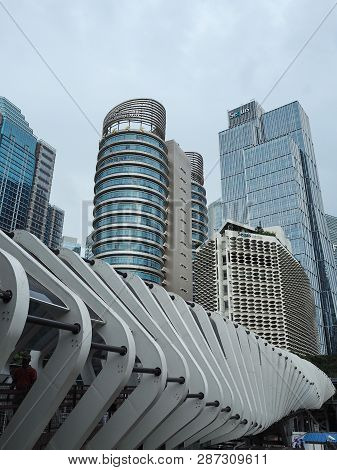 Jakarta, Indonesia - February 1, 2019: Futuristic Design Of Gelora Bung Karno Gbk Pedestrian Bridge 