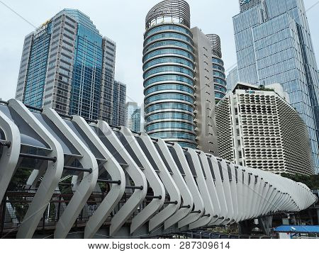 Jakarta, Indonesia - February 1, 2019: Futuristic Design Of Gelora Bung Karno Gbk Pedestrian Bridge 