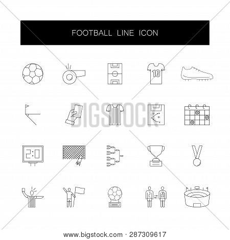 Line Icons Set. Football Pack. Vector Illustration