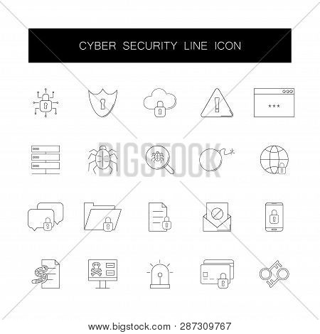 Line Icons Set. Cyber Security Pack. Vector Illustration