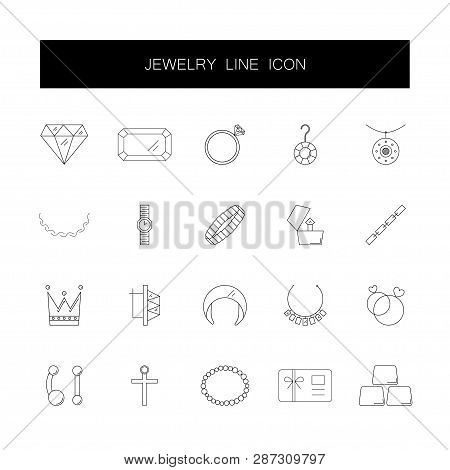 Line Icons Set. Jewelry Pack. Vector Illustration