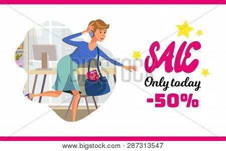 Vector Flat Banner Sale Only Today 50 Percent. Horizontal Illustration On White Background With Red 
