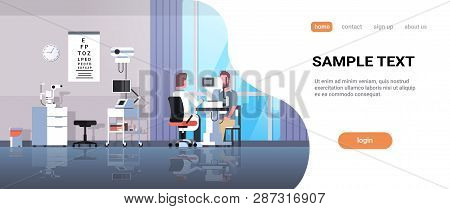 Male Ophthalmologist Checking Patient Vision Doctor In Uniform Making Eye Surgery Laser Correction M