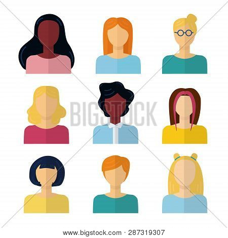 Flat Isolated Vector Icons Set. Woman Portrait Collection