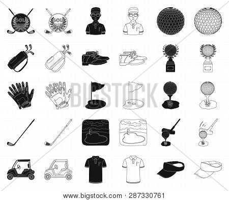 Golf And Attributes Black, Outline Icons In Set Collection For Design.golf Club And Equipment Vector