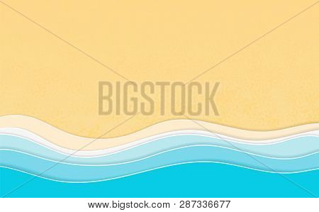 Summertime Vacation Background. Multi Layered Papercut Sea Waves With 3d Effect.