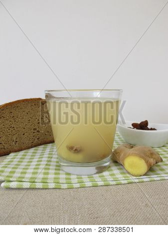 Glass Of Kvass, Homemade Bread Beer With Ginger