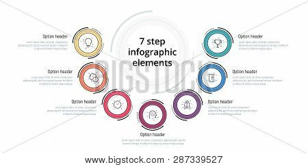 Business Process Chart Infographic With 7 Step Circles. Circular Corporate Workflow Graphic Elements
