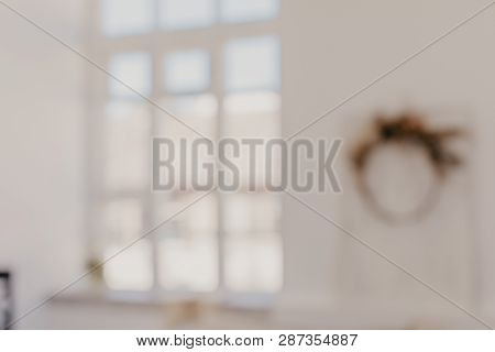 Blurred Bright Room Background With Big Window