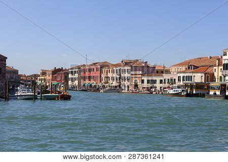 Murano, Venice, Italy - September 21, 2017: Murano Island, View On The Canal In The Middle Of The Ci