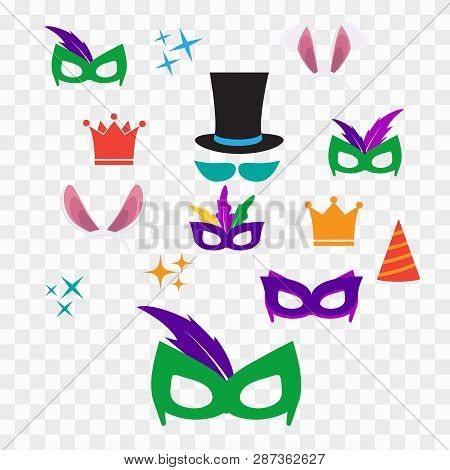 Party Birthday Photo Booth Props. Hat And Mask, Costume And Cylinder, Bunny Ears Nose Moustache