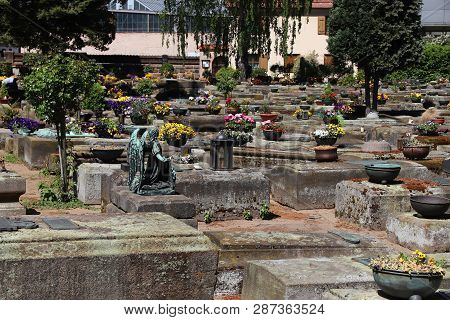 Nuremberg, Germany - May 7, 2018: St. Rochus Cemetery In Nuremberg, Germany. The Cemetery Dates Back