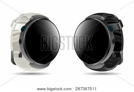 Realistic Smartwatch. Digital Sport Wirstwatch Device Mockup. Electronic Gadget With Glossy Touch Te