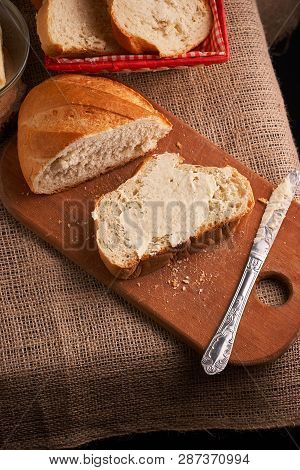 Breads And Butter Concept Of Teasty Home Food Close Up On Table