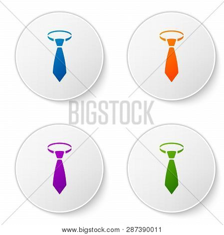 Color Tie Icon Isolated On White Background. Necktie And Neckcloth Symbol. Set Color Icon In Circle 