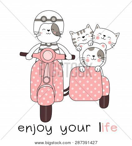 Cute Baby Cat Cartoon Hand Drawn Style,for Printing,card, T Shirt,banner,product.vector Illustration