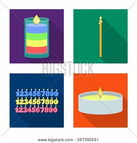 Vector Design Of Candlelight And Decoration    Logo. Set Of Candlelight And Flame Vector Icon For St
