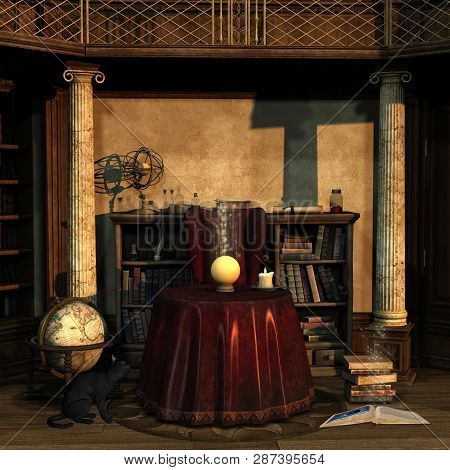 Fortune Teller Room With A Crystal Ball - 3d Illustration