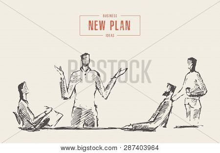Sketch Team Working New Project Hand Drawn Vector