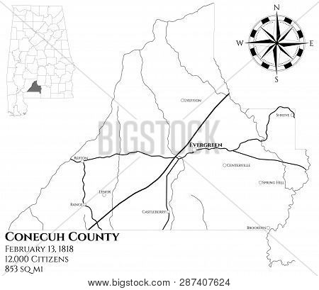 Large And Detailed Map Of Conecuh County In Alabama, Usa